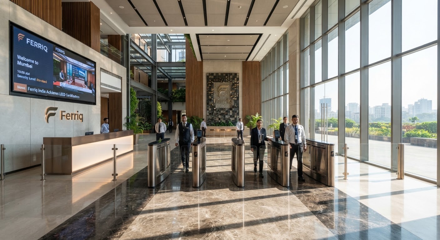 Corporate lobby secured with surveillance and access-control hardware